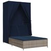 vidaXL Chaise longue double avec toit et rideaux gris r&eacute;sine tress&eacute;e