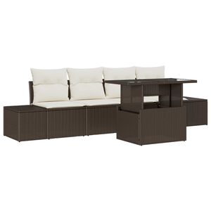 vidaXL Ensemble de canap&eacute; de jardin avec coussin 5 pcs Marron et Cr&egrave;me