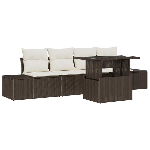 vidaXL Ensemble de canap&eacute; de jardin avec coussin 5 pcs Marron et Cr&egrave;me