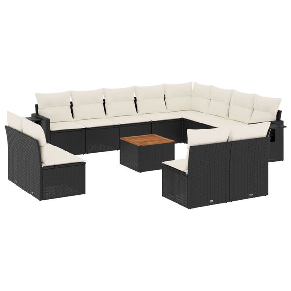 vidaXL Salon de jardin avec coussins 13 pcs noir r&eacute;sine tress&eacute;e