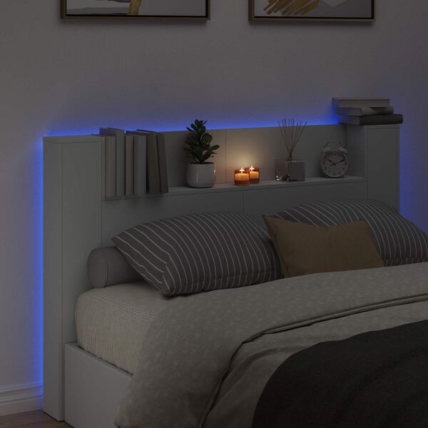 vidaXL Cabinet de T&ecirc;te de Lit avec LED Blanc 160 x 16,5 x 103,5 cm