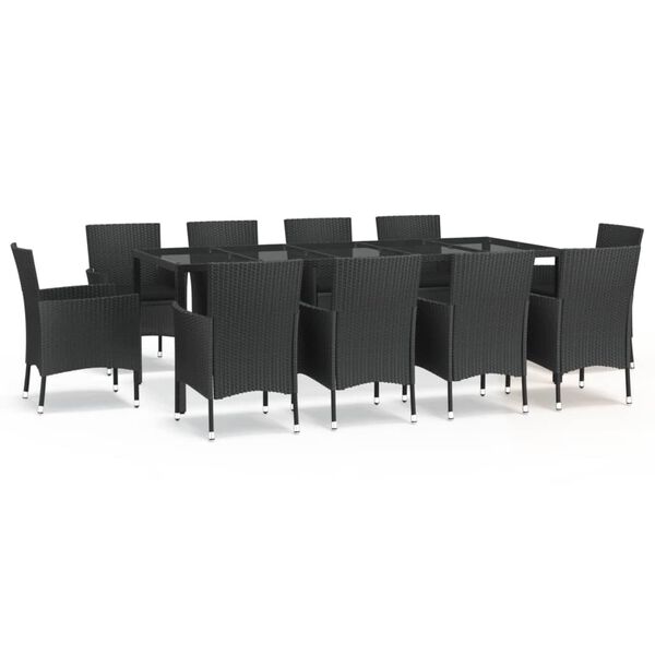 vidaXL Ensemble &agrave; manger de jardin 11 pcs coussins noir r&eacute;sine tress&eacute;e