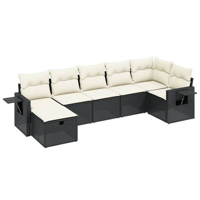 vidaXL Salon de jardin 7 pcs avec coussins noir résine tressée