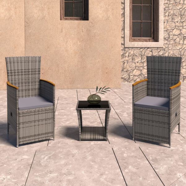 vidaXL Salon de jardin 3 pcs avec coussins R&eacute;sine tress&eacute;e Gris
