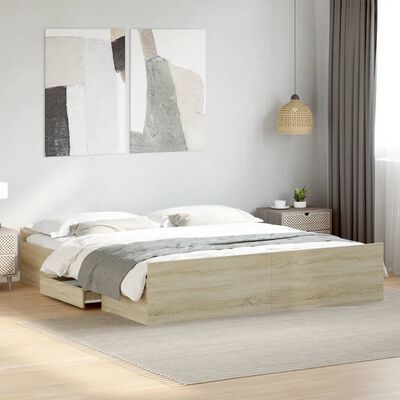 vidaXL Cadre de lit avec tiroirs sans matelas chêne sonoma 200x200 cm