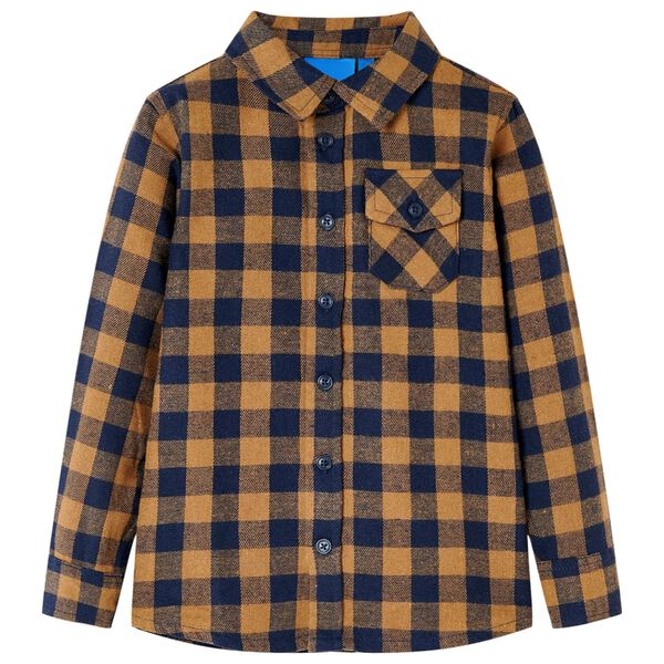 Chemise à carreaux pour enfants cognac et bleu 116