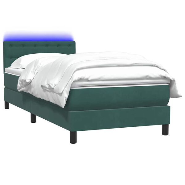 vidaXL Sommier &agrave; lattes de lit et matelas et LED vert fonc&eacute; 90x220 cm velours
