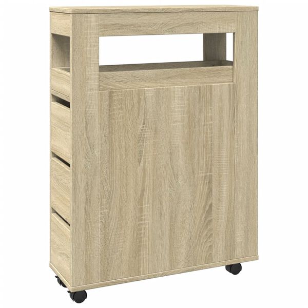 vidaXL Meuble &eacute;troit de salle de bain &agrave; roulettes ch&ecirc;ne sonoma