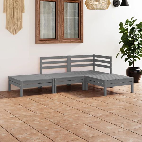 vidaXL Salon de jardin 4 pcs Gris Bois de pin massif