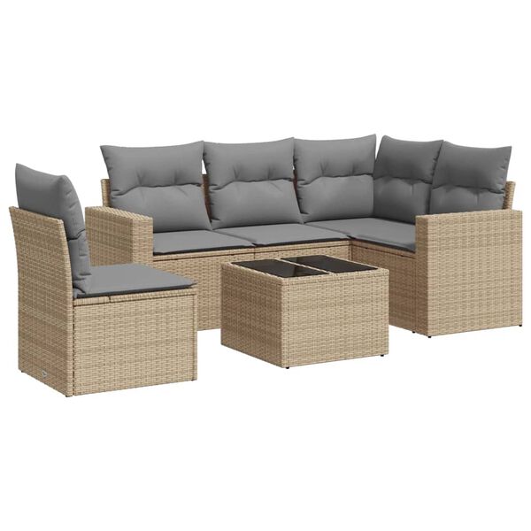 vidaXL Salon de jardin avec coussins 6 pcs beige r&eacute;sine tress&eacute;e