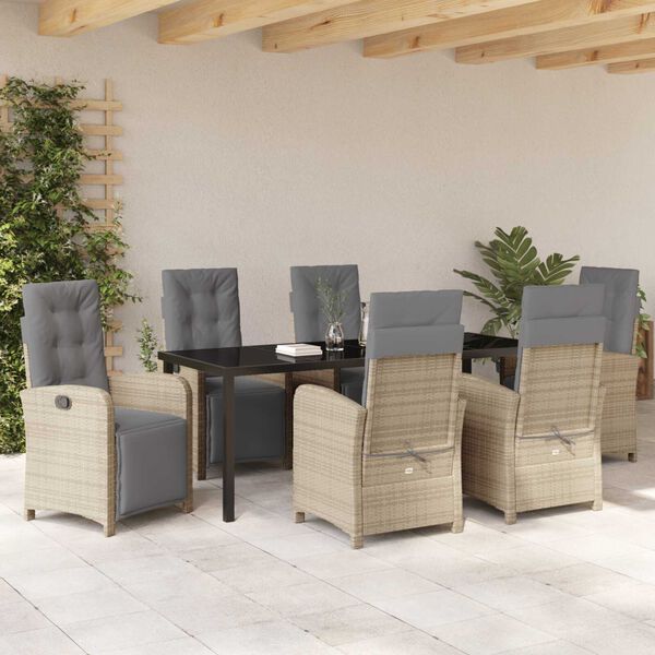 vidaXL Ensemble de salle &agrave; manger pour jardin 7 pcs Beige polyrotin
