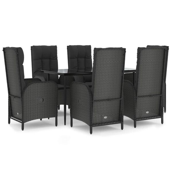 vidaXL Ensemble à manger de jardin coussins 7pcs Noir Résine tressée