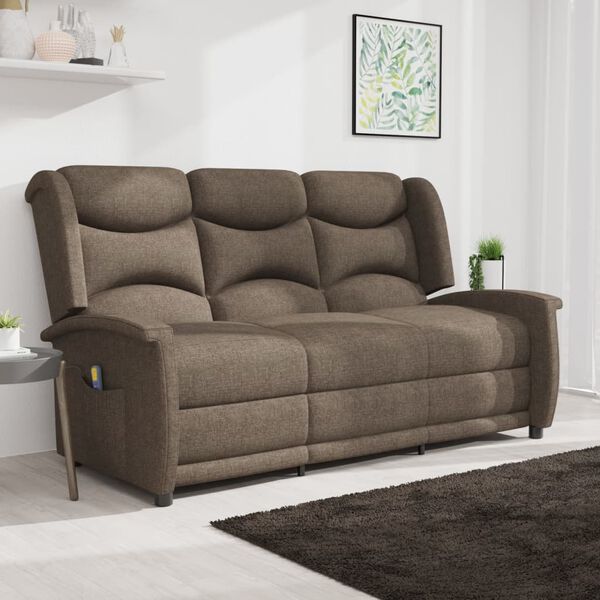 vidaXL Fauteuil de massage inclinable à 3 places marron tissu
