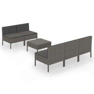vidaXL Salon de jardin 6 pcs avec coussins r&eacute;sine tress&eacute;e gris