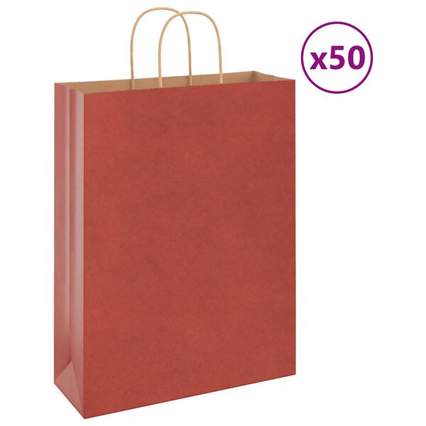 vidaXL Sacs en papier 50 pcs avec poign&eacute;es rouge 32x12x42 cm