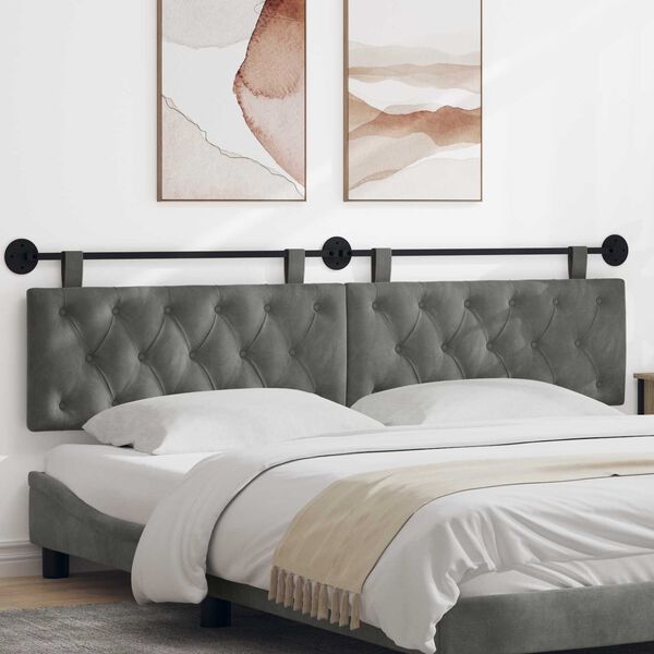 vidaXL T&ecirc;te de lit suspendue Gris fonc&eacute; 210 x 55 x 7 cm Velours