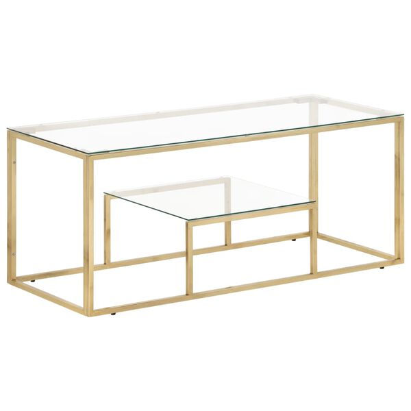 vidaXL Table basse dor&eacute; acier inoxydable et verre tremp&eacute;