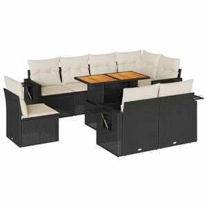 vidaXL Salon de jardin 9 pcs avec coussins noir r&eacute;sine tress&eacute;e