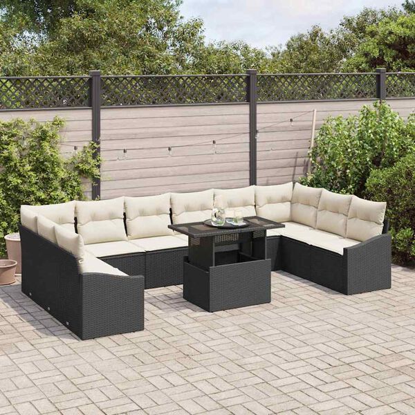 vidaXL Ensemble de canap&eacute; de jardin avec coussin 11 pcs Noir et Cr&egrave;me