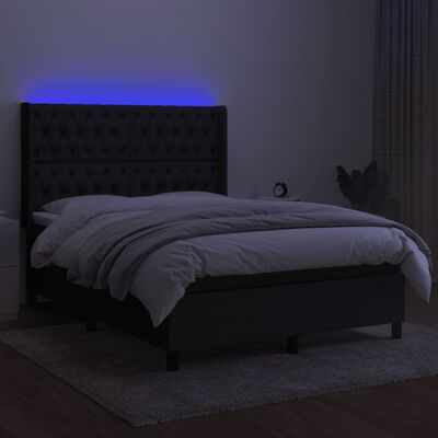 vidaXL Sommier à lattes de lit matelas et LED Noir 140x200 cm Tissu