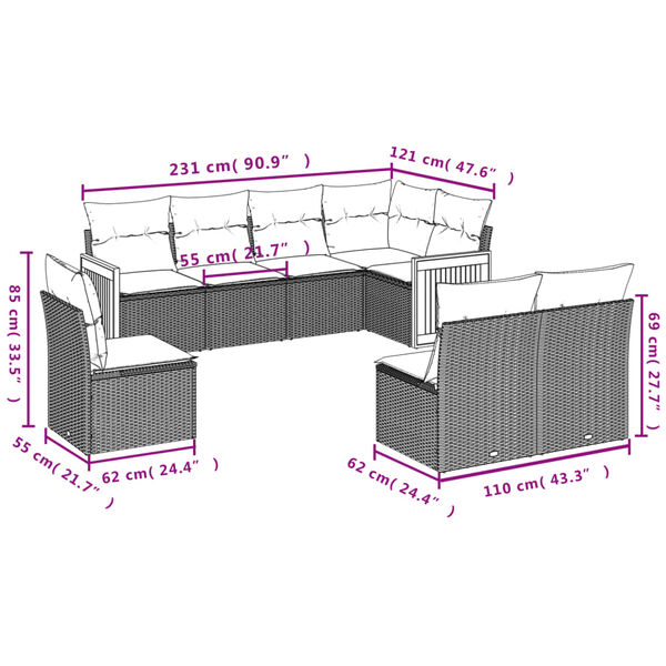 vidaXL Salon de jardin 8 pcs avec coussins gris r&eacute;sine tress&eacute;e