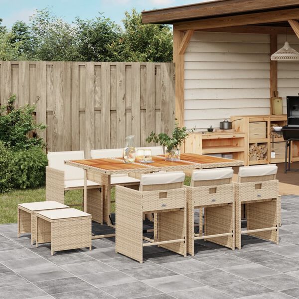 vidaXL Ensemble &agrave; manger de jardin et coussins 11 pcs beige poly rotin