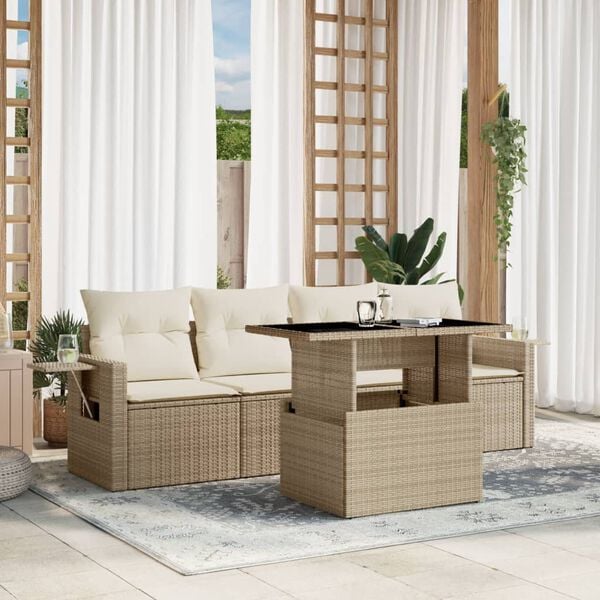 vidaXL Salon de jardin avec coussins 5 pcs beige r&eacute;sine tress&eacute;e