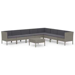 vidaXL Salon de jardin 9 pcs avec coussins R&eacute;sine tress&eacute;e Gris