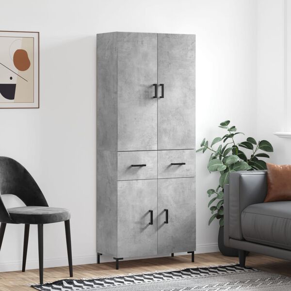 vidaXL Buffet haut Gris b&eacute;ton 69,5x34x180 cm Bois d'ing&eacute;nierie