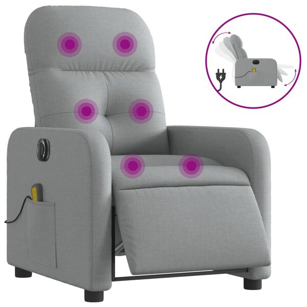 vidaXL Fauteuil de massage inclinable &eacute;lectrique gris clair tissu