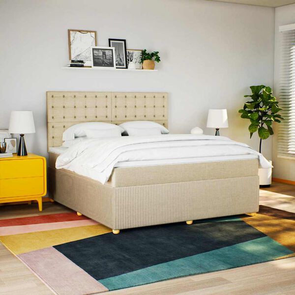 vidaXL Sommier &agrave; lattes de lit avec matelas Cr&egrave;me 180x200 cm Tissu