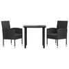 vidaXL Ensemble &agrave; manger de jardin 3 pcs noir r&eacute;sine tress&eacute;e et acier