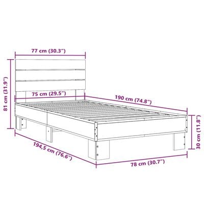 vidaXL Cadre de lit sans matelas chêne marron 75x190 cm