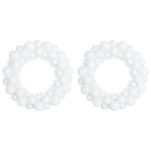 vidaXL Couronnes de Boules de No&euml;l 2 pc Blanc 33 x 33 x 7 cm LED