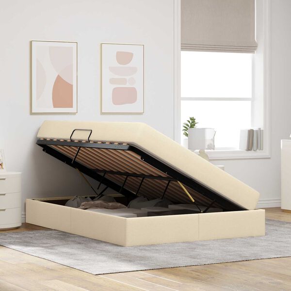 vidaXL Lit avec rangement et matelas Cr&egrave;me 140 x 200 cm Polyester
