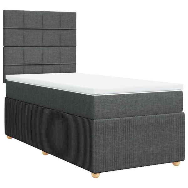 vidaXL Sommier &agrave; lattes de lit avec matelas Gris fonc&eacute; 90x200 cm Tissu