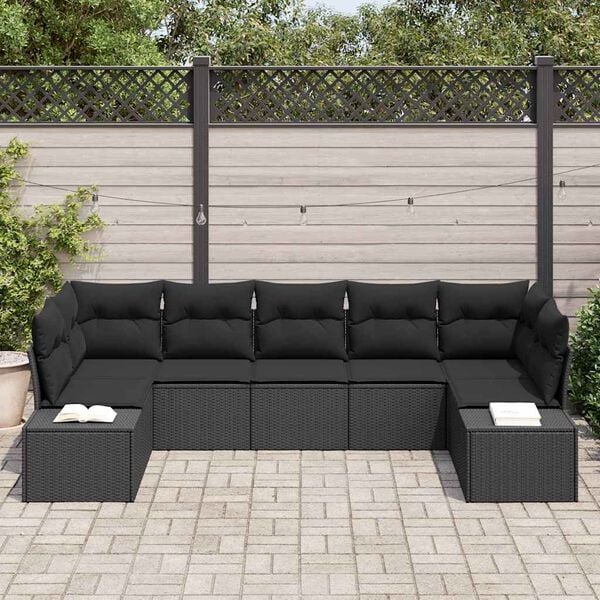 vidaXL Ensemble de canapé de jardin 7 pcs Noir Poly rotin