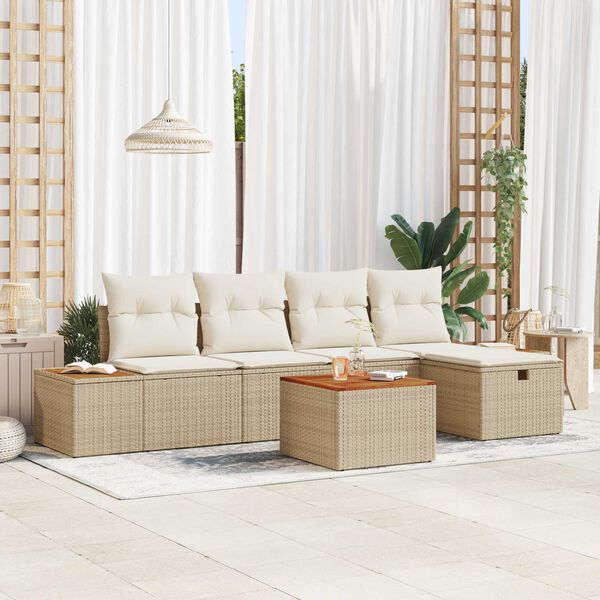 vidaXL Ensemble de canapé de jardin 6 pcs Beige Poly rotin