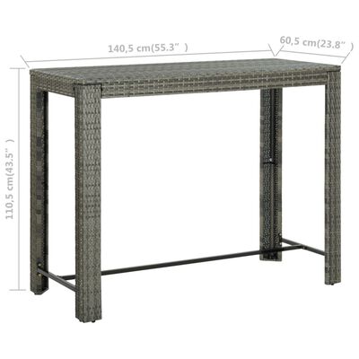 vidaXL Table de bar de jardin Gris 140,5x60,5x110,5 cm Résine tressée