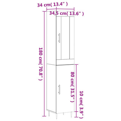 vidaXL Buffet haut Blanc 34,5x34x180 cm Bois d'ingénierie