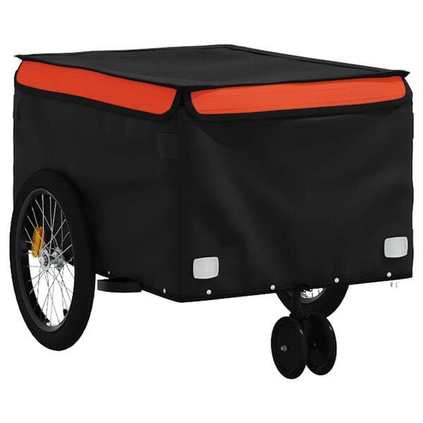 vidaXL Remorque de v&eacute;lo noir et orange 30 kg fer