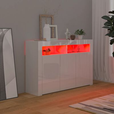 vidaXL Buffet avec lumières LED blanc brillant 115,5x30x75 cm