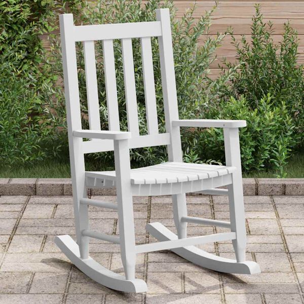 vidaXL Chaise &agrave; bascule enfants blanc bois de peuplier massif