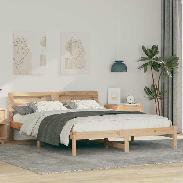 vidaXL Cadre de lit avec t&ecirc;te de lit Marron 160 x 200 cm Pin massif