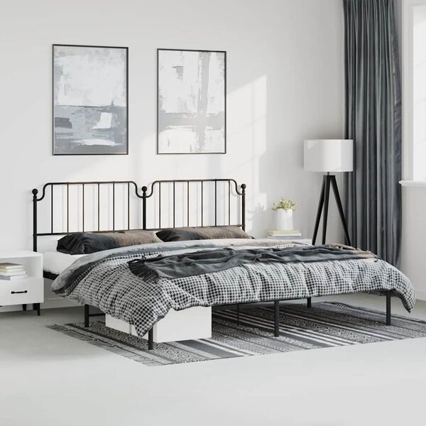 vidaXL Cadre de lit m&eacute;tal sans matelas avec t&ecirc;te de lit noir 193x203cm