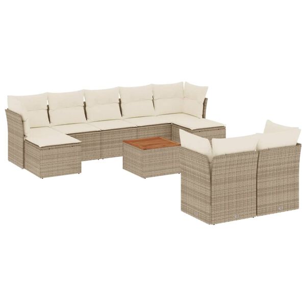 vidaXL Salon de jardin avec coussins 10 pcs beige r&eacute;sine tress&eacute;e