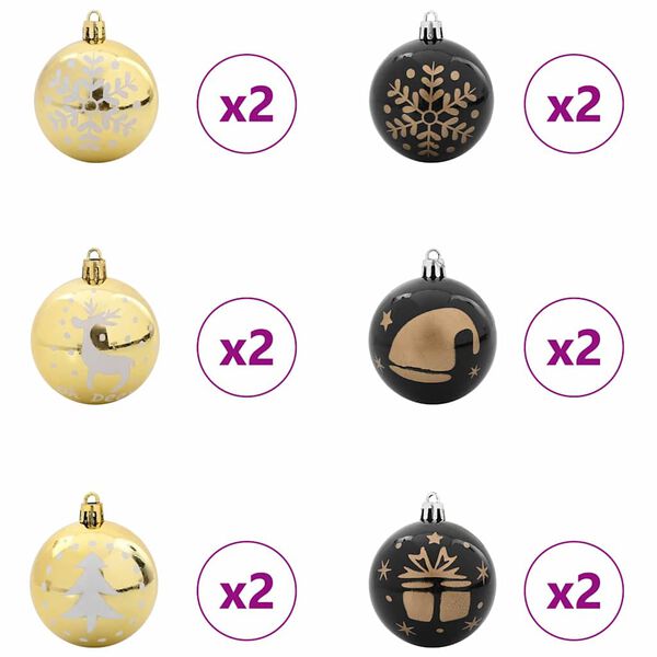 vidaXL Ensemble de Boules de No&euml;l 40 pcs Noir et or Plastique