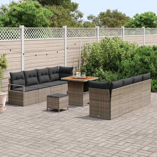 vidaXL Ensemble de canap&eacute; de jardin avec coussin 11 pcs Gris polyrotin