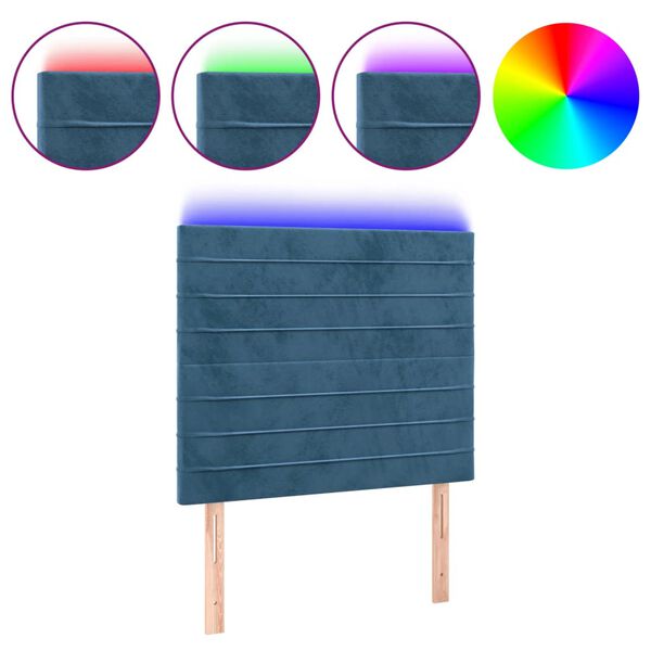 vidaXL T&ecirc;te de lit &agrave; LED Bleu fonc&eacute; 100x5x118/128 cm Velours