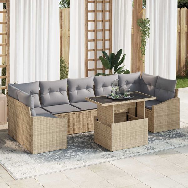 vidaXL Ensemble de canap&eacute; de jardin 8 pcs Beige Poly rotin